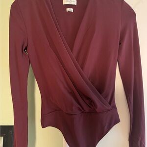 Aritzia Deep Burgundy Wrap Bodysuit
